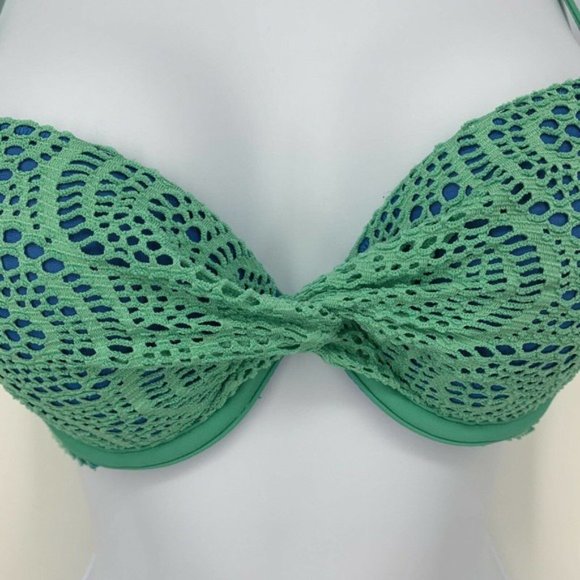 Aerie 34A Turquoise Blue Green Padded Push-Up  Halter Bikini Swimsuit Top - Picture 3 of 7